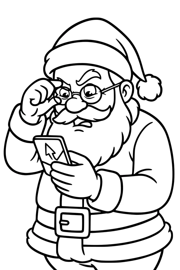 Free Santa Claus Coloring Page - Checking His Smartphone (Printable PDF)