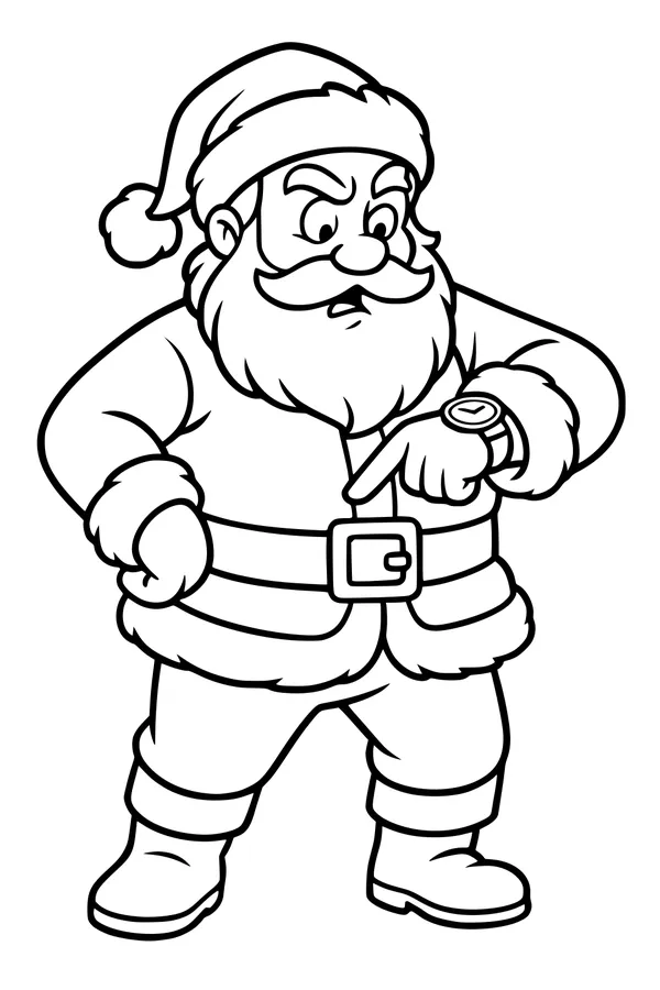 Free Santa Claus Coloring Page - Checking His Christmas Watch (Printable PDF)