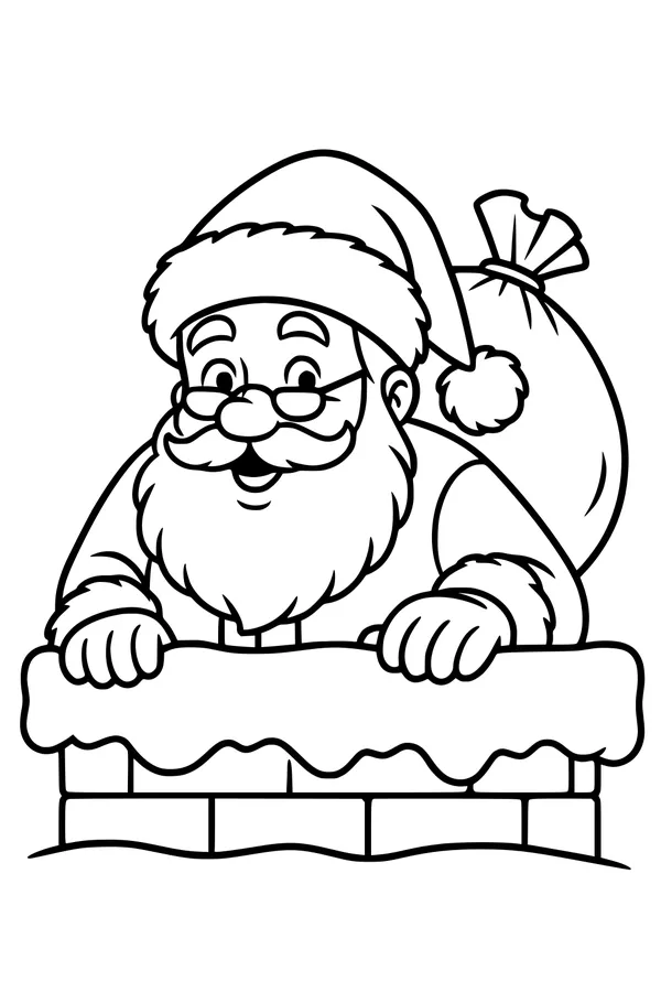 Free Santa Claus Coloring Page - Peeking Over Snowy Chimney (Printable PDF)