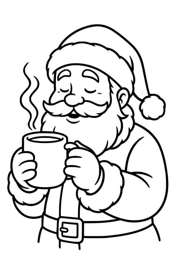Free Santa Claus Coloring Page - Cozy Hot Cocoa Moment (Printable PDF)