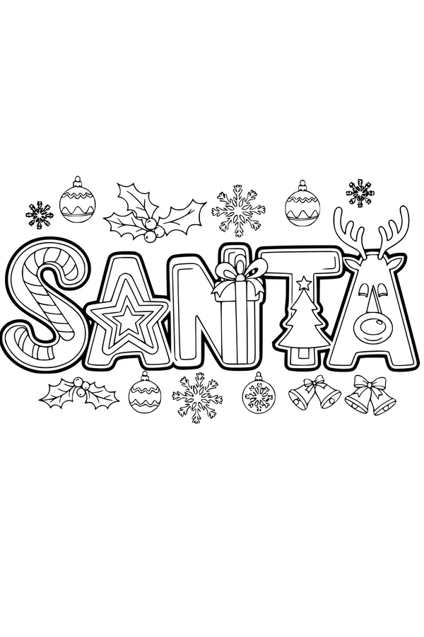 Free Santa Word Art Coloring Page - Festive Christmas Letters (Printable PDF)