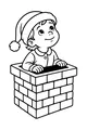 Free Christmas Boy Coloring Page - Santa Hat Peek From Chimney (Printable PDF)