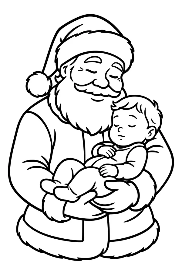 Free Santa Claus Coloring Page - Peaceful Night Cuddle (Printable PDF)