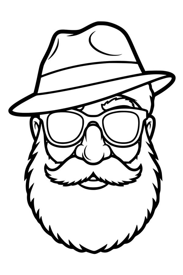 Free Santa Coloring Page - Undercover Santa With Fedora And Sunglasses (Printable PDF)