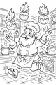 Free Santa Claus Coloring Page - Chef Juggling Flaming Christmas Puddings (Printable PDF)