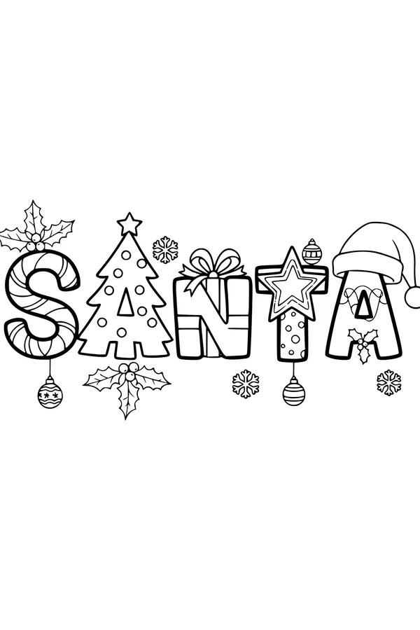 Free Santa Word Art Coloring Page - Festive Holiday Letters (Printable PDF)
