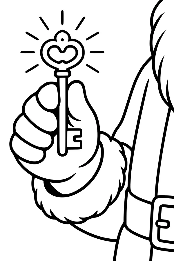 Free Santa Claus Coloring Page - Magic Heart Key with Sparkles (Printable PDF)