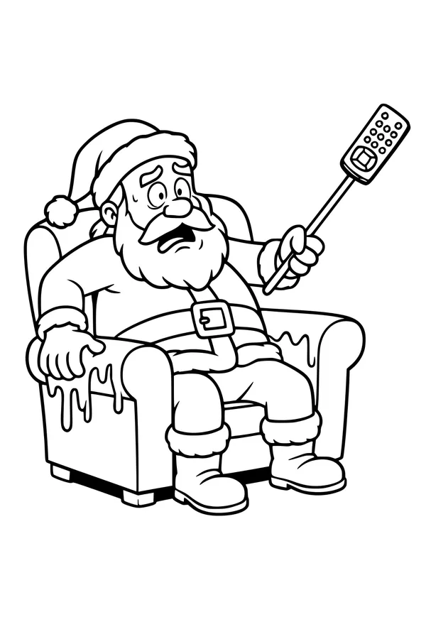 Free Santa Claus Coloring Page - Funny Melting Armchair Scene (Printable PDF)