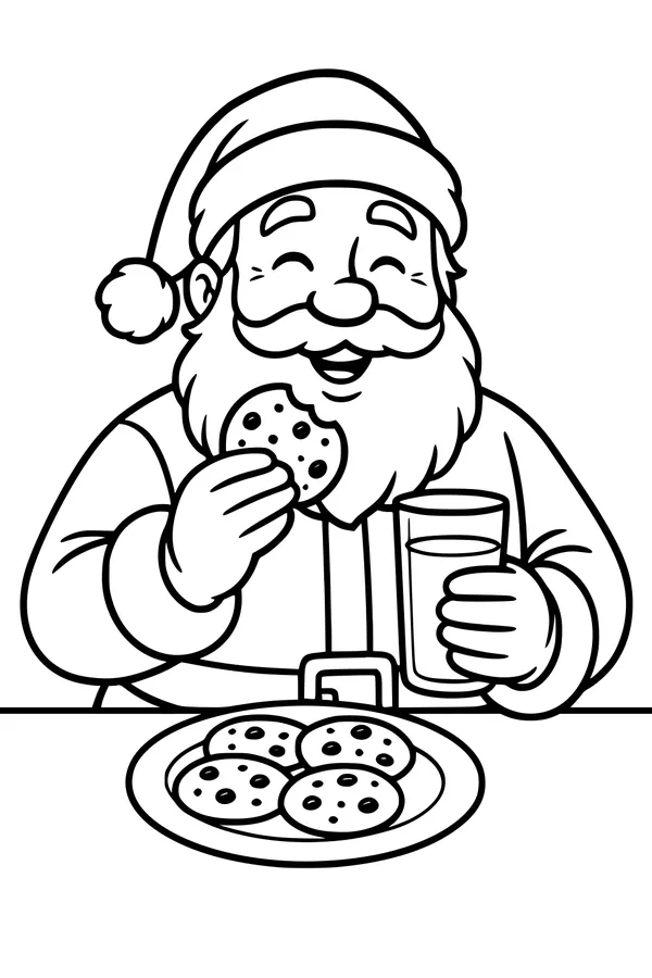 Free Santa Claus Coloring Page - Milk and Cookies Break (Printable PDF)