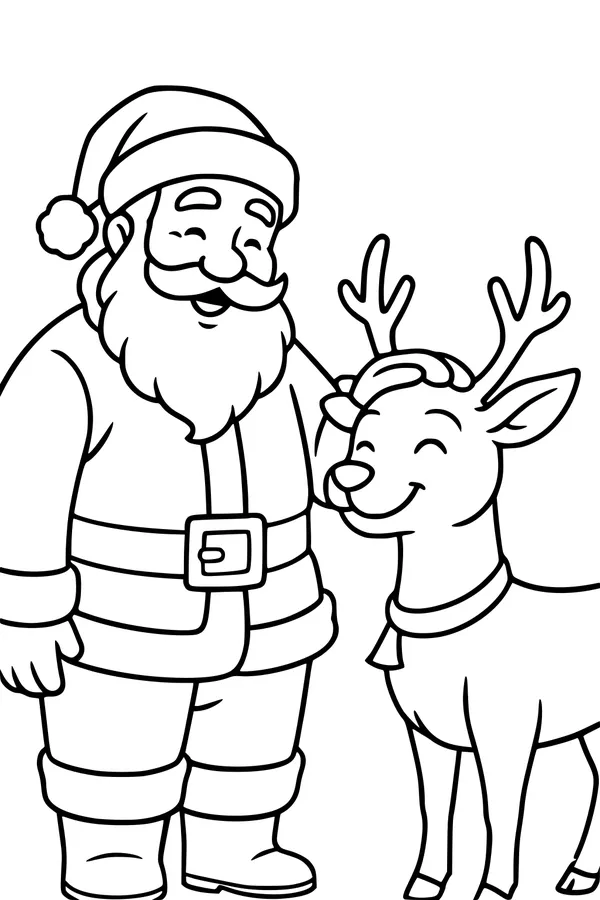 Free Santa And Reindeer Coloring Page - Sweet Christmas Friendship (Printable PDF)