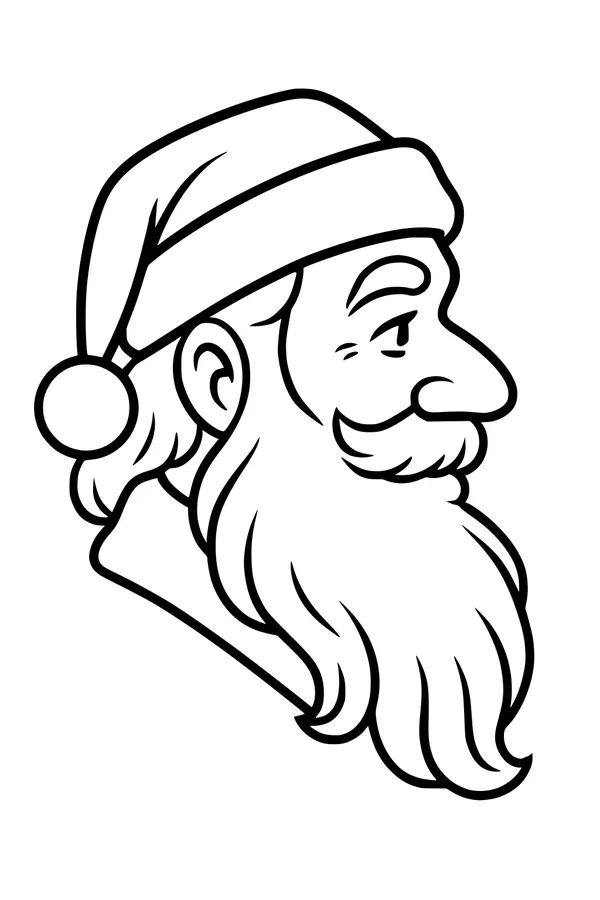 Free Santa Claus Coloring Page - Side Profile With Swishy Beard (Printable PDF)