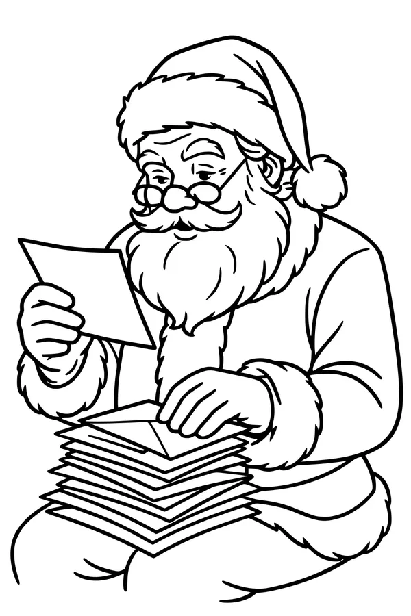 Free Santa Claus Coloring Page - Reading Christmas Wish List (Printable PDF)