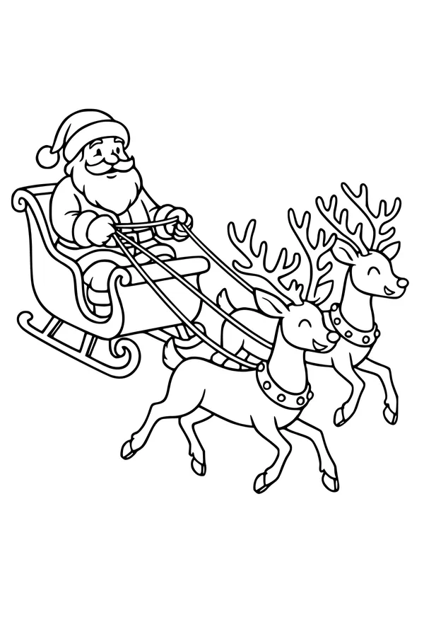 Free Santa and Reindeer Coloring Page - Christmas Sleigh Ride (Printable PDF)