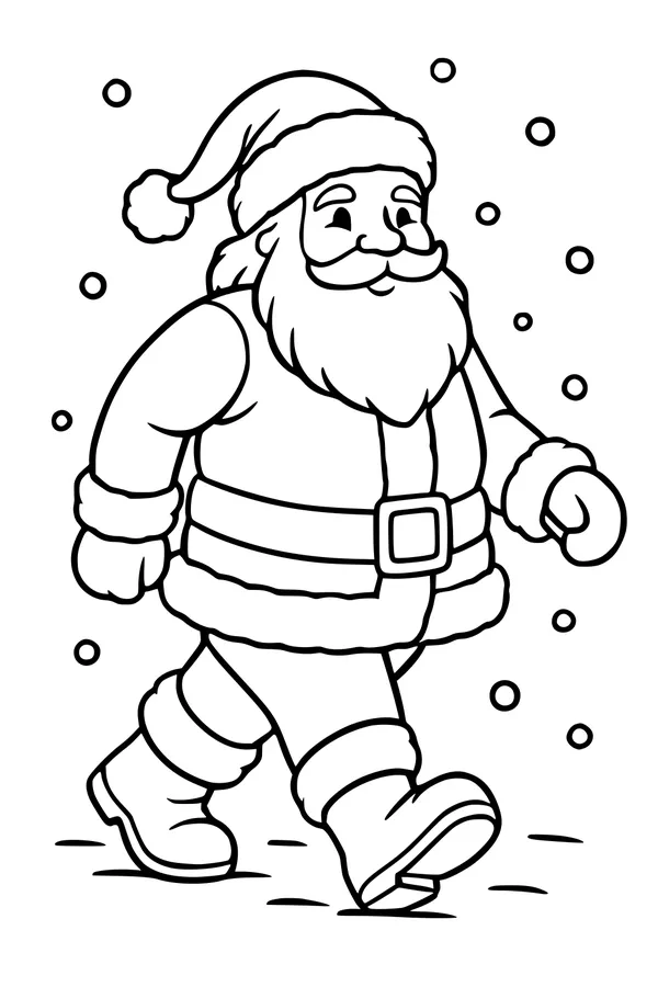 Free Santa Claus Coloring Page - Jolly Snowy Stroll (Printable PDF)