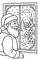 Free Santa Claus Coloring Page - Watching a Snowy Christmas Village (Printable PDF)