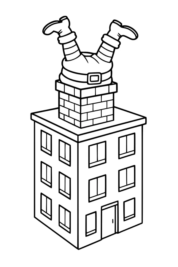 Free Santa Claus Coloring Page - Stuck Upside Down in Chimney (Printable PDF)