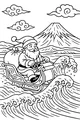 Free Santa Claus Coloring Page - Surfing Sleigh By Snowy Mountain (Printable PDF)