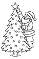 Free Santa Claus Coloring Page - Placing Star On Christmas Tree (Printable PDF)