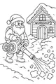 Free Santa Claus Coloring Page - Clearing Snow At His Workshop (Printable PDF)