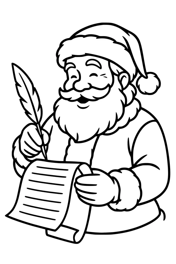 Free Santa Claus Coloring Page - Writing His Jolly List (Printable PDF)