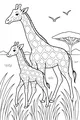 Free Giraffe Coloring Page - Mother and Calf in Tall Grass (Printable PDF)