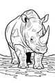 Free Rhinoceros Coloring Page - Muddy Two-Horned Rhino at the Waterhole (Printable PDF)