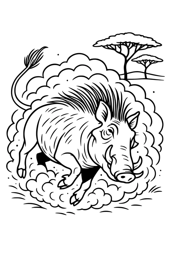 Free Warthog Coloring Page - Dusty Dash Across the African Plains (Printable PDF)
