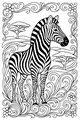 Free Zebra Coloring Page - Savanna Stripes in Swirly Grass (Printable PDF)