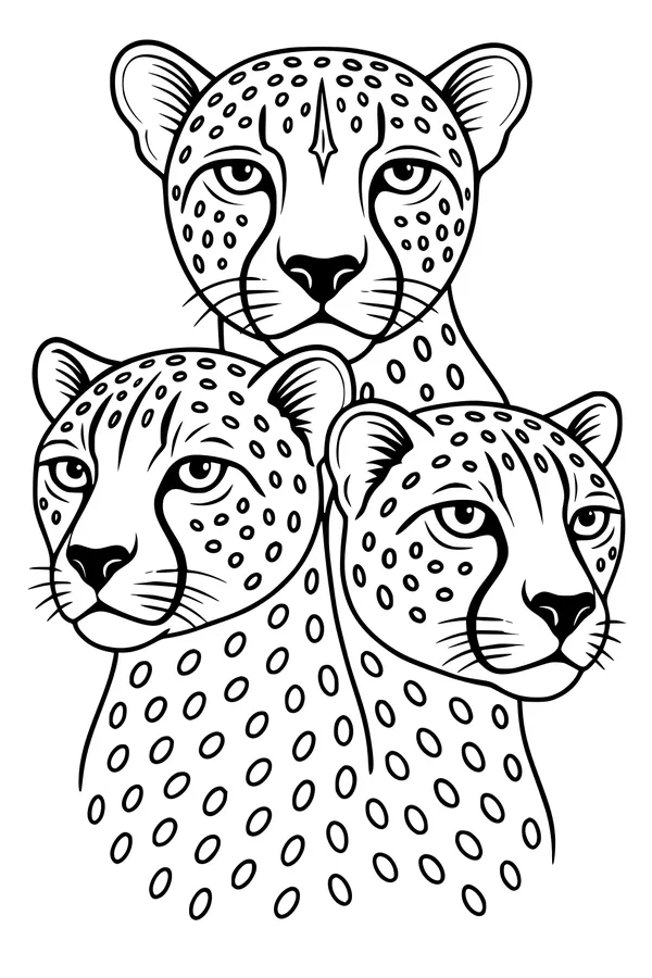 Free Cheetah Coloring Page - Spotted Trio in Tall Grass (Printable PDF)