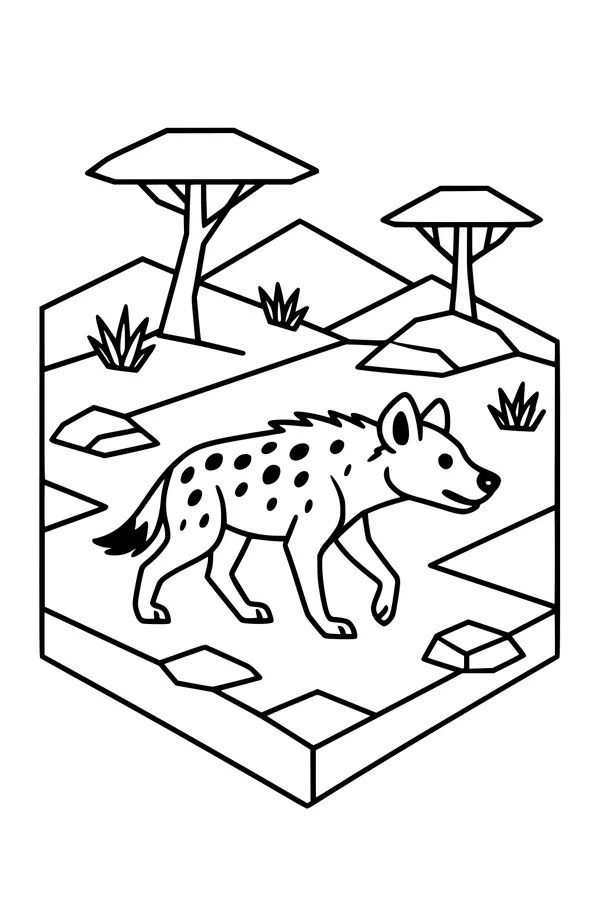 Free Hyena Coloring Page - Spotted Hyena in Sunny Savanna (Printable PDF)