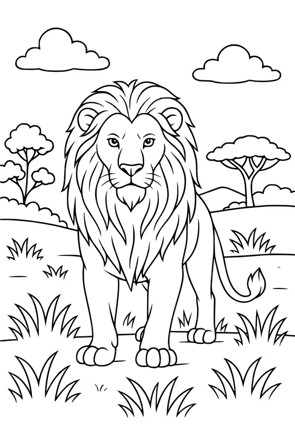 Free Lion Coloring Page - Wild Mane on the African Savanna (Printable PDF)