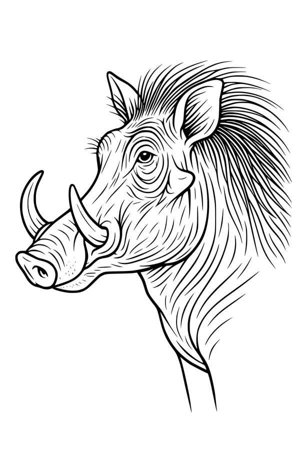Free Warthog Coloring Page - Side-View Head With Curved Tusks (Printable PDF)