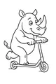 Free Rhinoceros Coloring Page - Cartoon Rhino Riding a Scooter (Printable PDF)