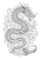 Free Dragon Coloring Page - Asian Scroll Guardian in Clouds (Printable PDF)