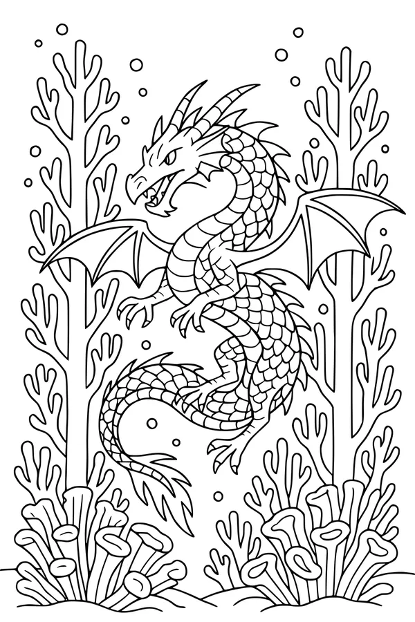 Free Sea Dragon Coloring Page - Winged Reef Guardian Underwater (Printable PDF)