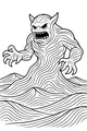 Free Water Elemental Coloring Page - Horned Sea Monster in Ocean Waves (Printable PDF)