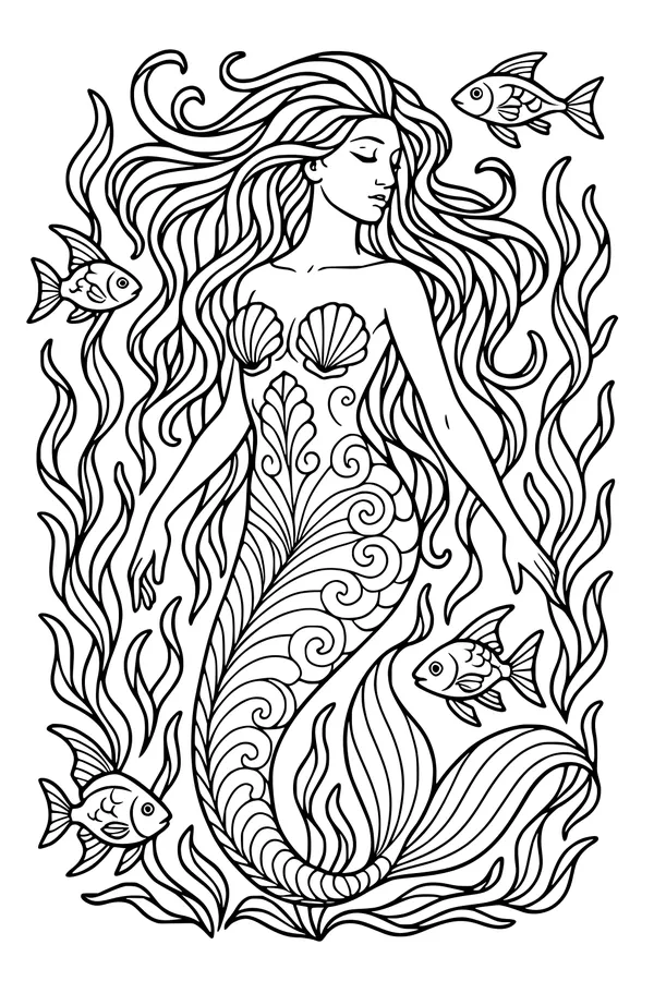 Free Mermaid Coloring Page - Song of the Sea Siren (Printable PDF)
