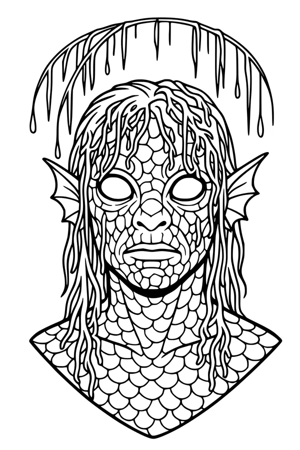 Free Kraken Sea Monster Coloring Page - Scaley Sam Kelp-Crowned Portrait (Printable PDF)