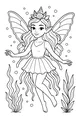 Free Fairy Coloring Page - Seashell Crown Underwater Bubbles (Printable PDF)