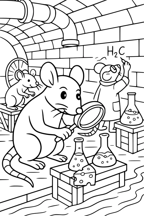 Free Rat Coloring Page - Cartoon Science Lab Adventure (Printable PDF)