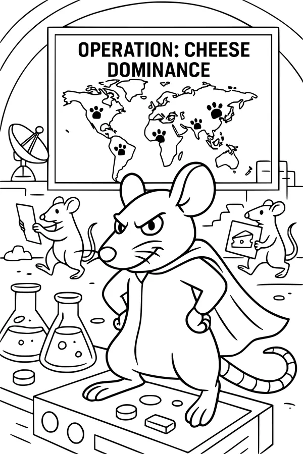 Free Rat Coloring Page - Cartoon Lab Plotting Cheese Dominance (Printable PDF)