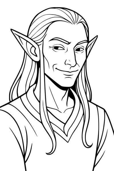 Free Elf Coloring Page - Sly Long-Haired Elf Portrait (Printable PDF)