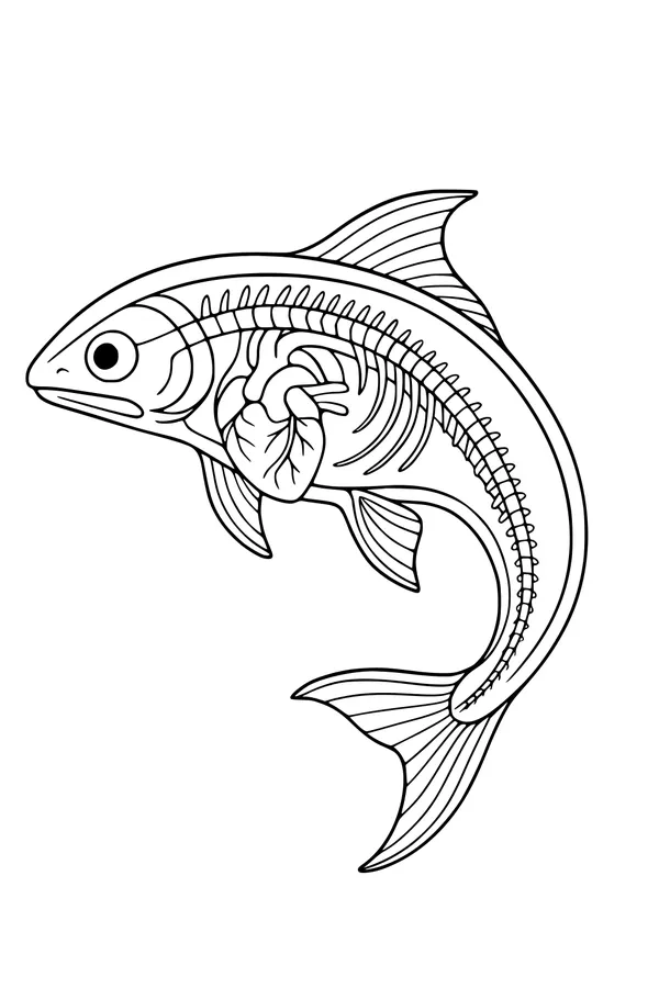 Free See-Through Fish Coloring Page - Deep Sea Skeleton Anatomy (Printable PDF)