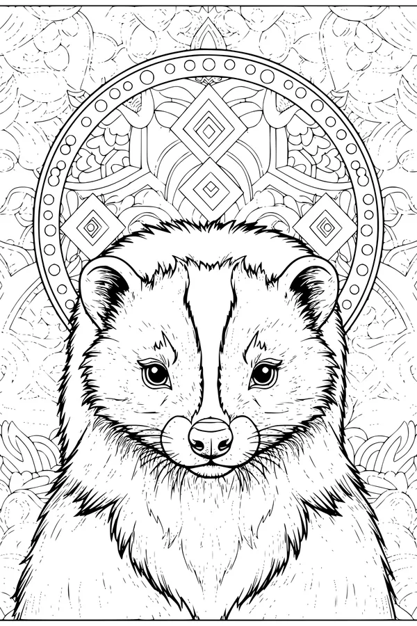 Free Skunk Coloring Page - Fluffy Skunk in Floral Mandala Garden (Printable PDF)