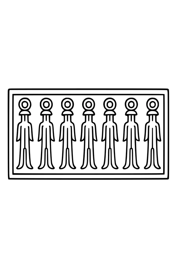 Free Aliens Coloring Page - Seven Little Spacers in a Row (Printable PDF)