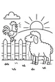 Free Sheep Coloring Page - Sunrise Farm Morning Scene (Printable PDF)