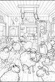 Free Sheep Coloring Page - Funny Farm Barbershop Scene (Printable PDF)