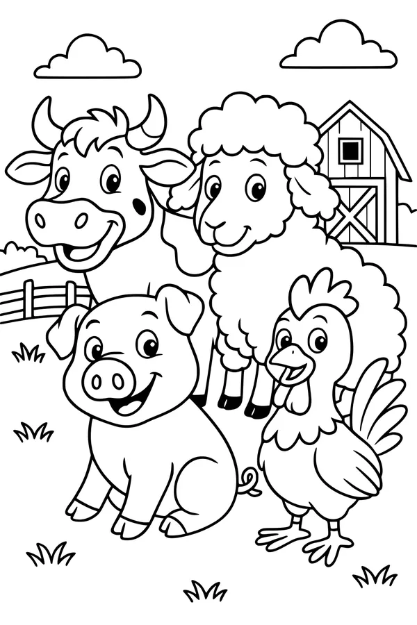 Free Sheep Coloring Page - Farm Animal Friends at the Barn (Printable PDF)