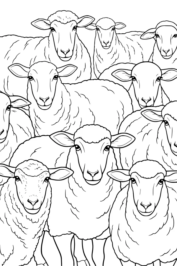 Free Sheep Coloring Page - Fluffy Flock in a Meadow (Printable PDF)