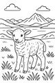 Free Lamb Coloring Page - Smiling Lamb in Mountain Meadow (Printable PDF)